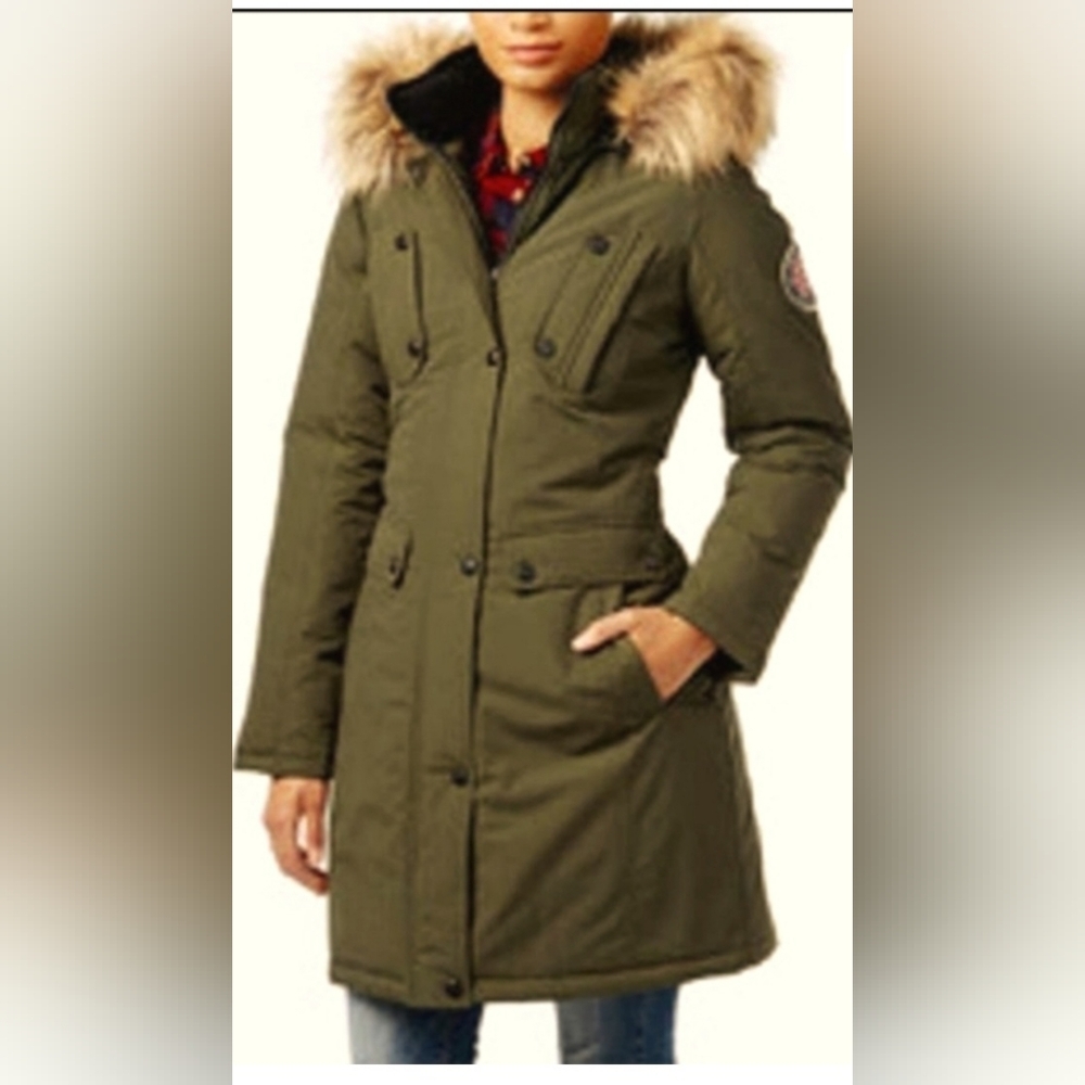 Madden Girl Winter Coat Jacket Parka Hooded Faux Fur Hood Size M Medium Women's